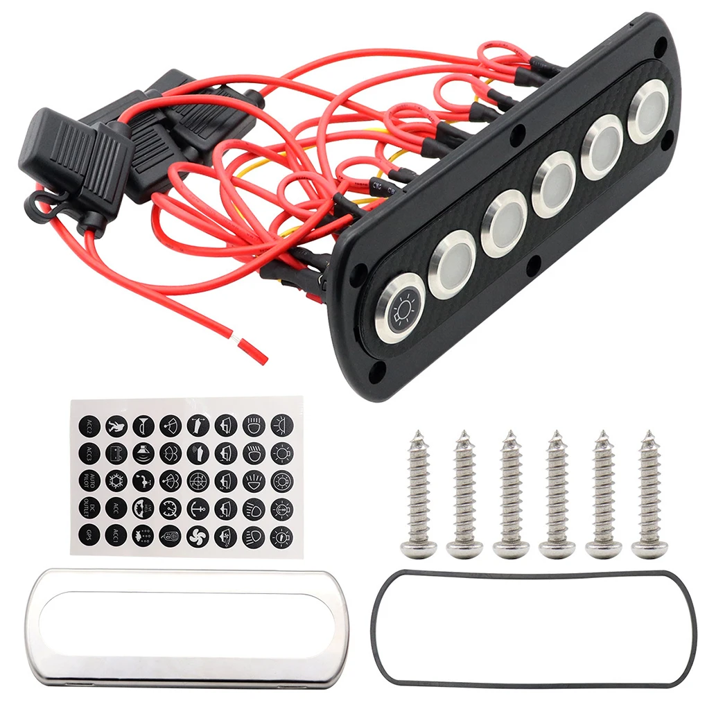 6-bit 12V 20A Carbon Fiber Switch Panel Universal Marine Switch Light Controller Yacht Bit Gang Boat Rocker Indicator Car Toggle