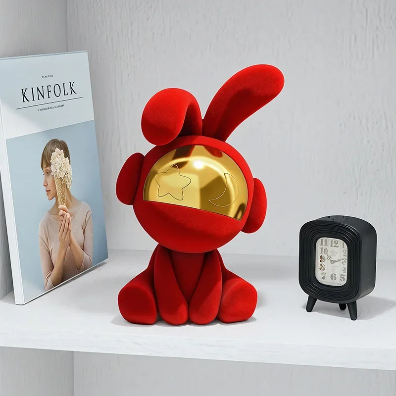 Cartoon resin plush rabbit sculpture ornament,Modern home decor,Home living room TV cabinet foyer decoration  housewarming gift