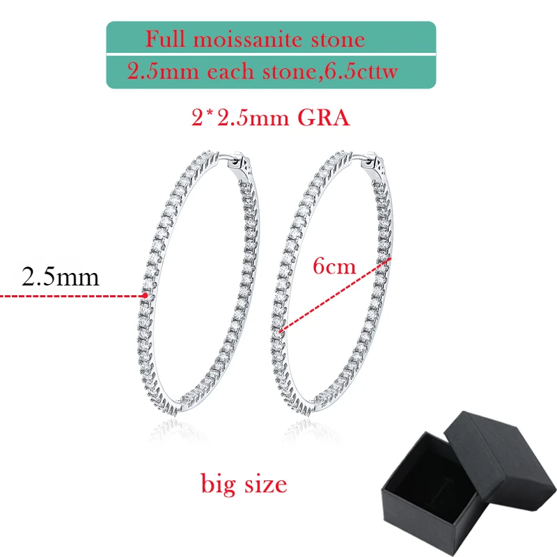 Smyoue 18K Vergoldete 1,74-6,5 Karat Moissanit-Creolen für Damen, Labor-Diamantschmuck, 100% 925 Sterling Silber Ohrringe