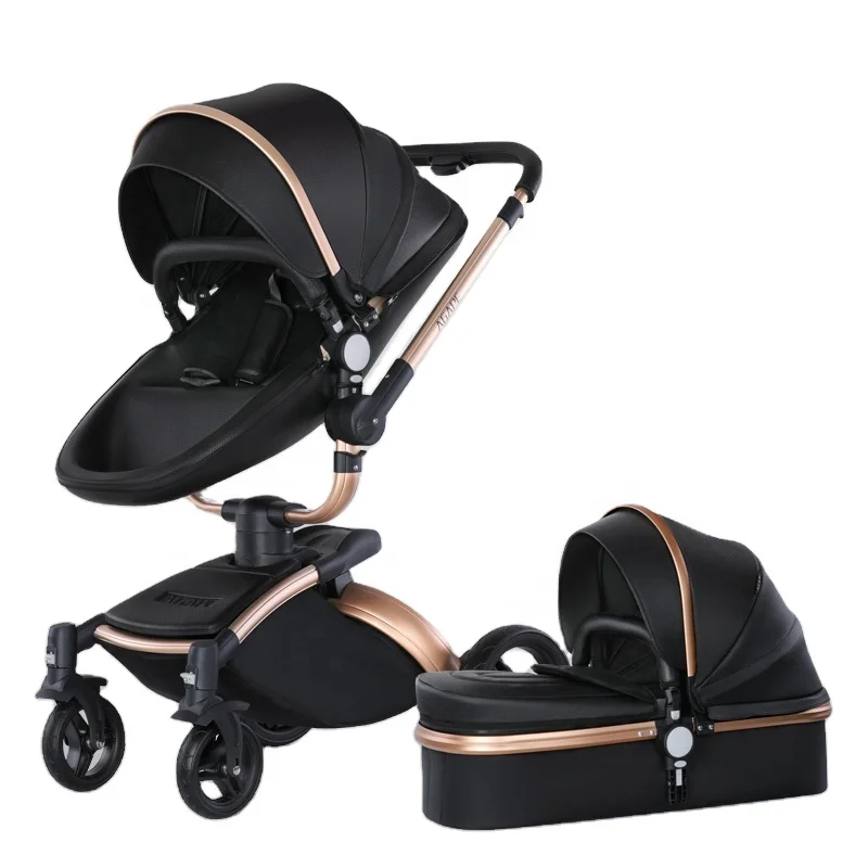 

Fashion PU Leather Baby Stroller Travel System and Bassinet 2 in 1 Portable Baby Pram 88 * 52 * 43 Cm 0-36 Months Baby Stroller