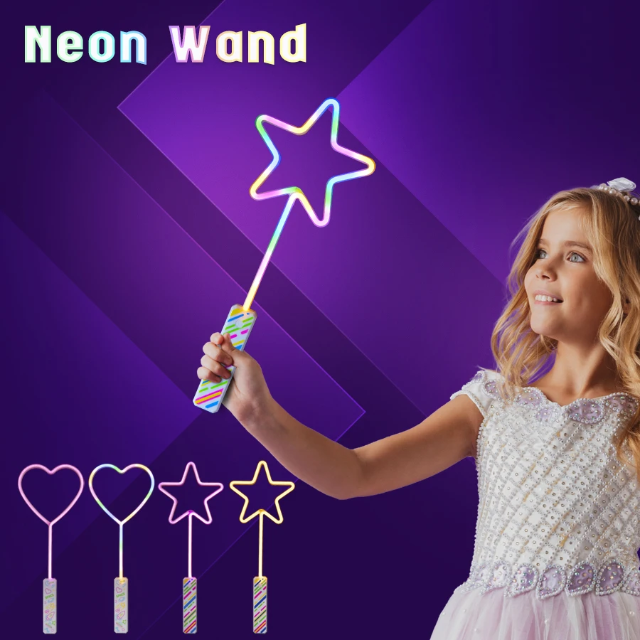 Star LED Neon Party Lights Flashing Light Up Wand Toy Cheering Heart-shaped Glow Neon Signs Light