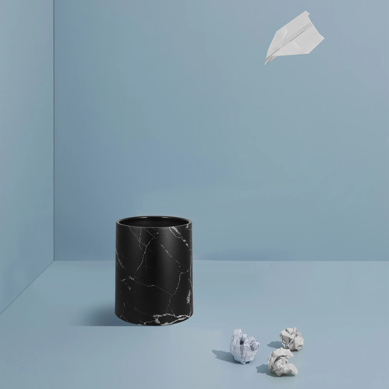 

Marbling Pattern Trash Can Double Layer Plastic Garbage Bin Large Opening Modern Style Waste Container For Bedroom Living Room