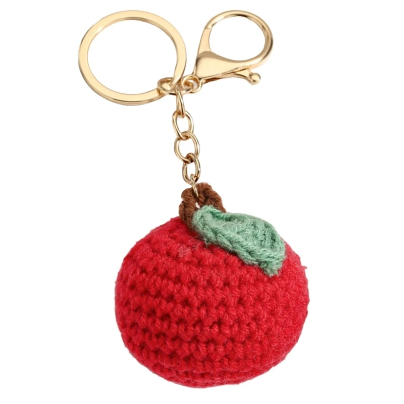 HXBF Yarn Fruit Zipper Pull Keychain Charm with Crochet Texture, Split Ring and Clasp for Keys, Bags and Small Gift Add On