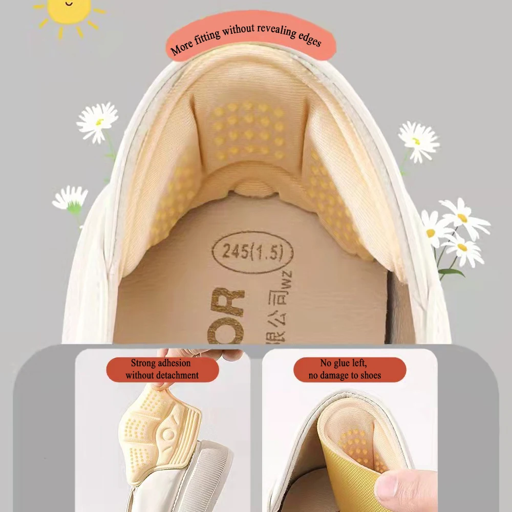 2Pair Heel Pad Shoe Insoles Patch Stickers Sneakers Shrinking Size Anti-wear Feet Shoe Pads Adjust Size High Heel Cushion Insert