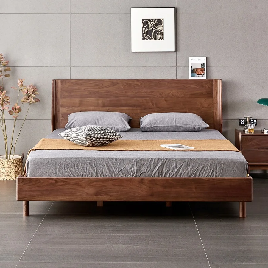 

Customizable Nordic Full Solid Wood Bed Modern Simple North American Double Bed Household Bedroom
