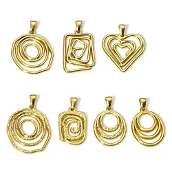 1pc 304 Stainless Steel Charms Gold Color Irregular Round Heart Hollow Pendant DIY Necklace Earrings For Women Jewelry Findings