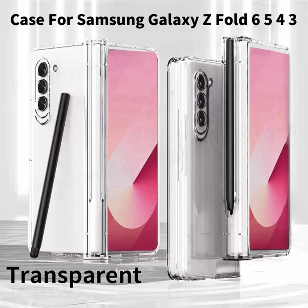 For Samsung Galaxy Z Fold 6 5 4 3 Transparent Case Shockproof Back Cover With S Pen Holder Shell For Samsung Z Fold5 Fold6 Coque view 3