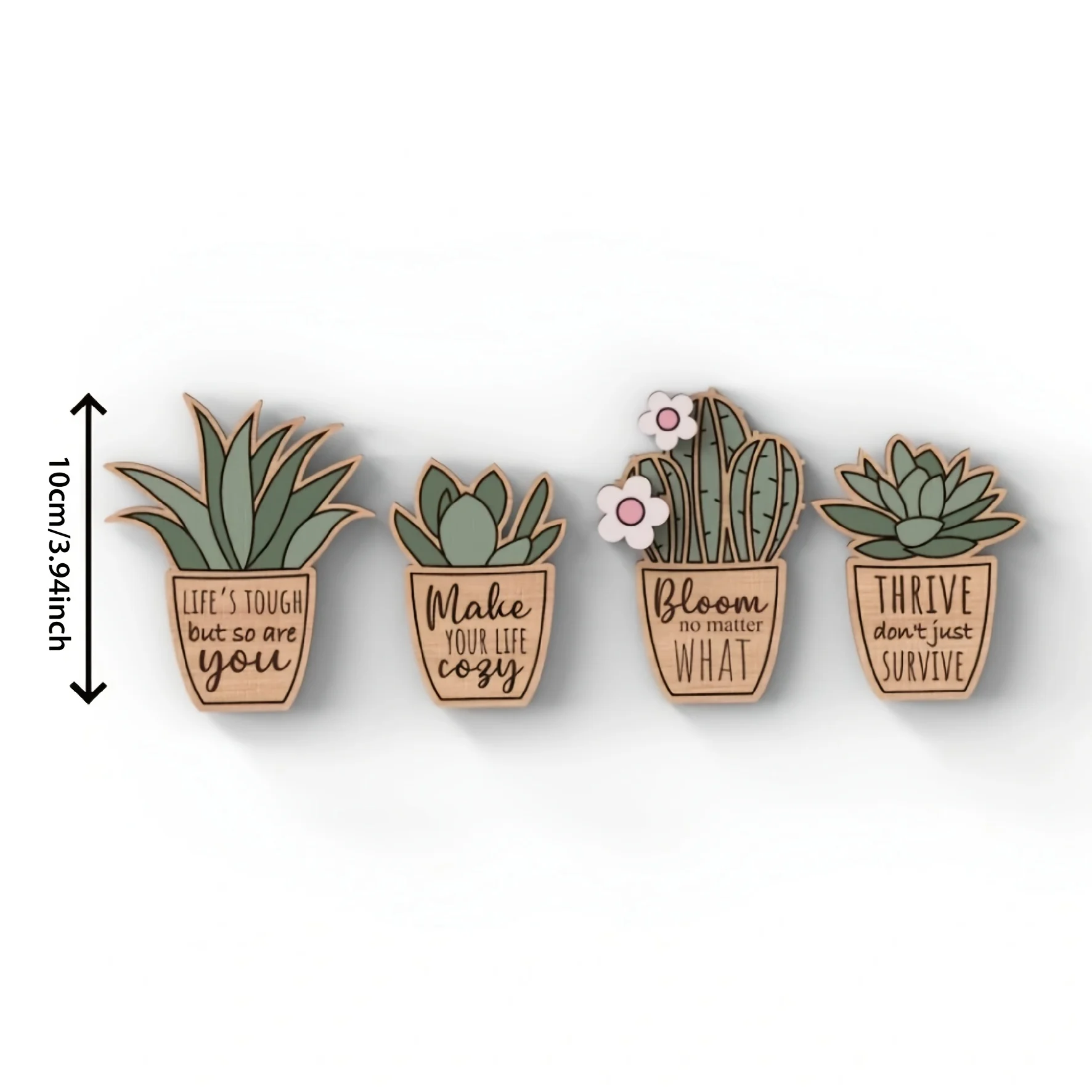 2D Flat 4pcs Succulent Cactus Theme Home Decor Magnetic Set Refrigerator Magnetic, Durable, Easy To Install and Easy To Clean