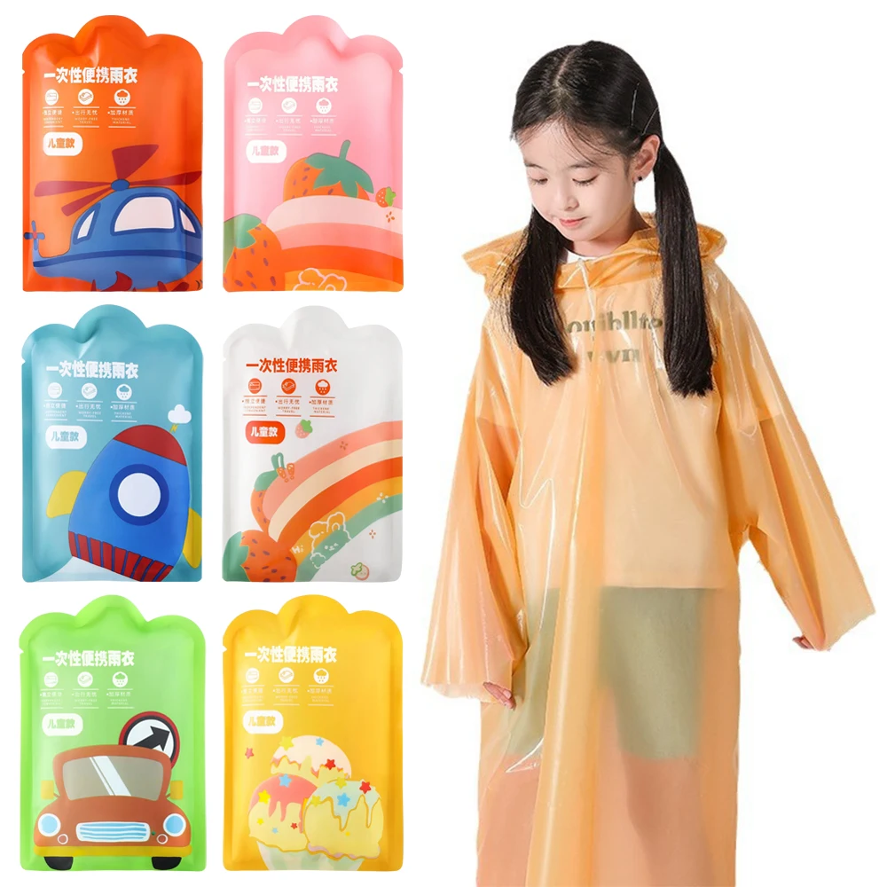 New Vacuum Compression Raincoat Travel Card Packaging One-Piece Raincoat Thickened Durable Reusable Poncho Children
