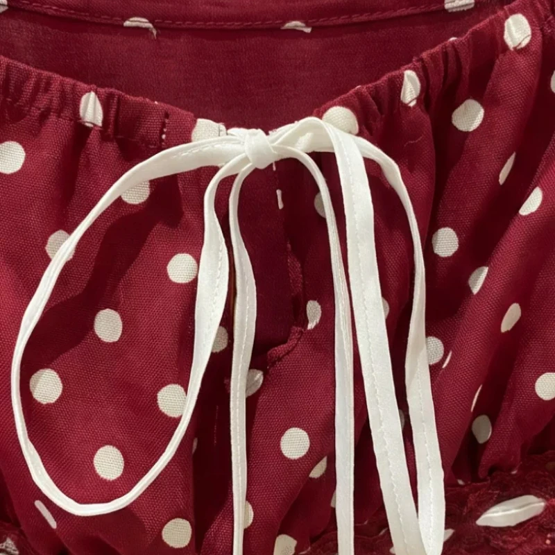 2026 Summer New Women's Short-sleeved T-shirt Korean Design Sweet Temperament National Style Red Polka Dots Thin T-shirts Ladies