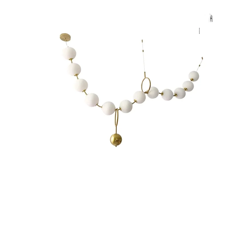 

Light French magic bean restaurant chandelier modern minimalist copper pearl necklace bar light loft staircase bead chandelier