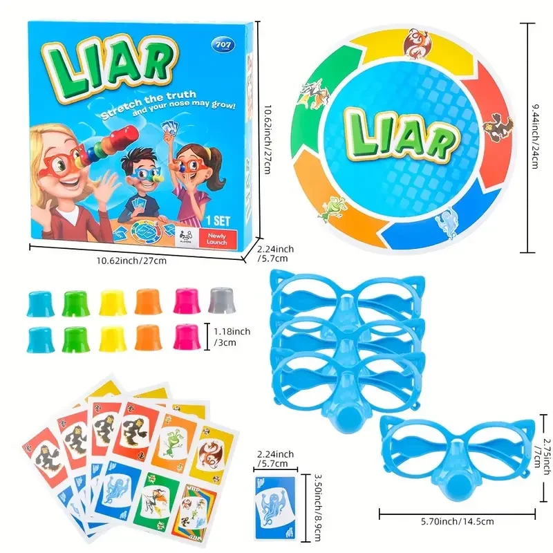 Liar Fibber Board Game for Kids - Educational Party Game with Noses & Glasses, Promotes Family Fun and Interaction, 2-4 Players