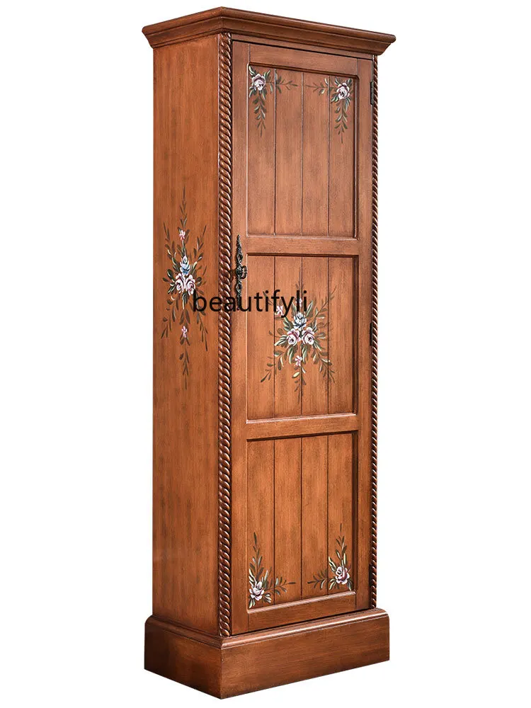 Solid Wood Foyer Doorway Shoe Cabinet Balcony Bag Locker Wardrobe with Mirror Narrow High Cabinet with Door