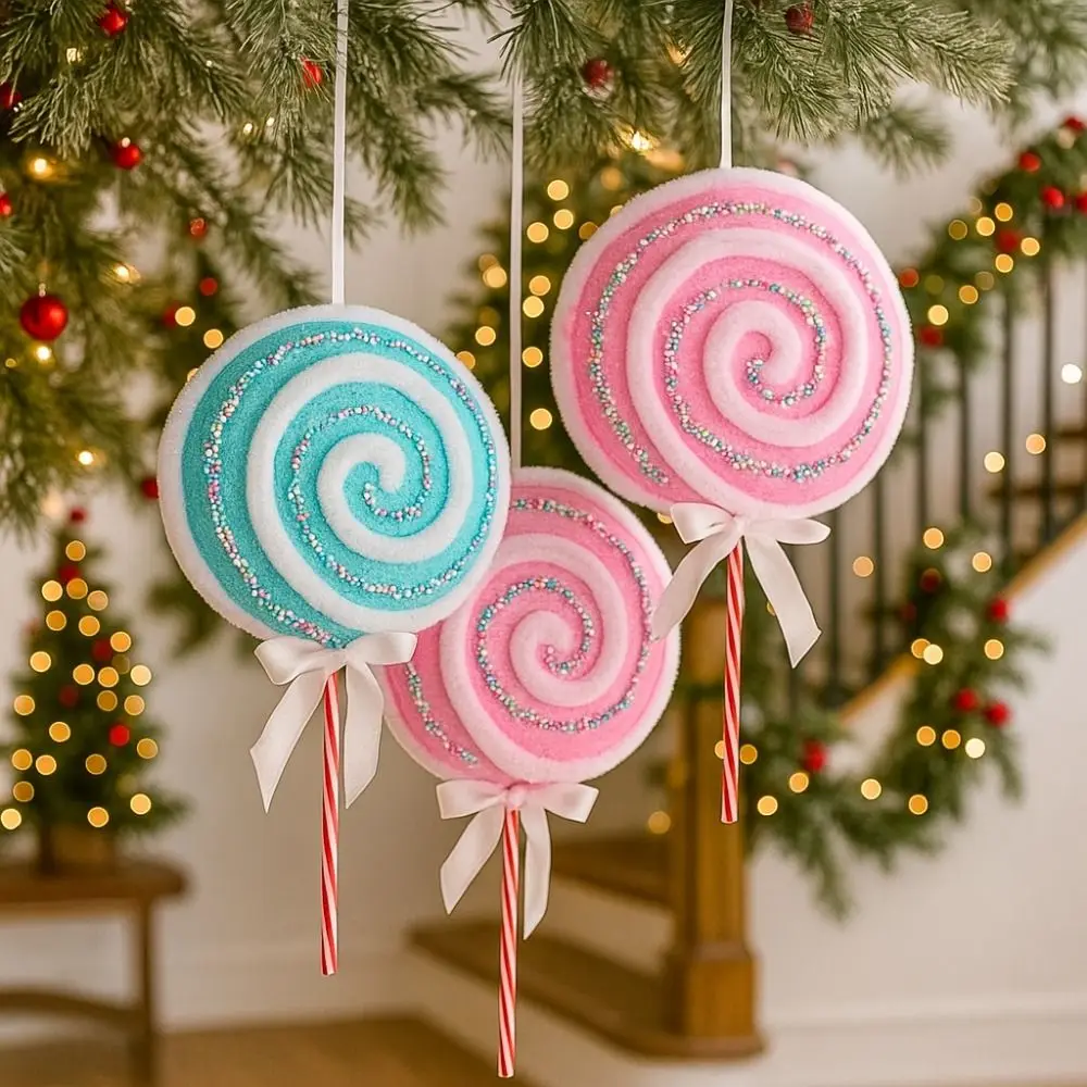 

Decorative Colorful Christmas Macaron Lollipop Foam Cartoon Lollipop Branches Bow Hanging Fake Lollipop Models Home Vase