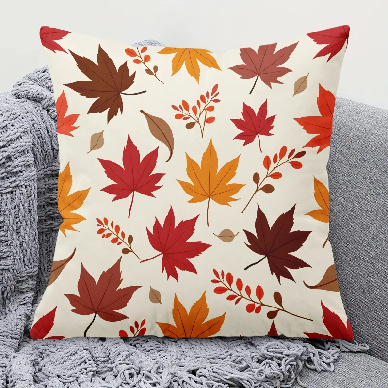 1pc 2D Flat (Pillow Not Included) Autumn Maple Leaves Fall Season Cushion Cover Short Plush Warm Harvest Decor Throw Pillow Case
