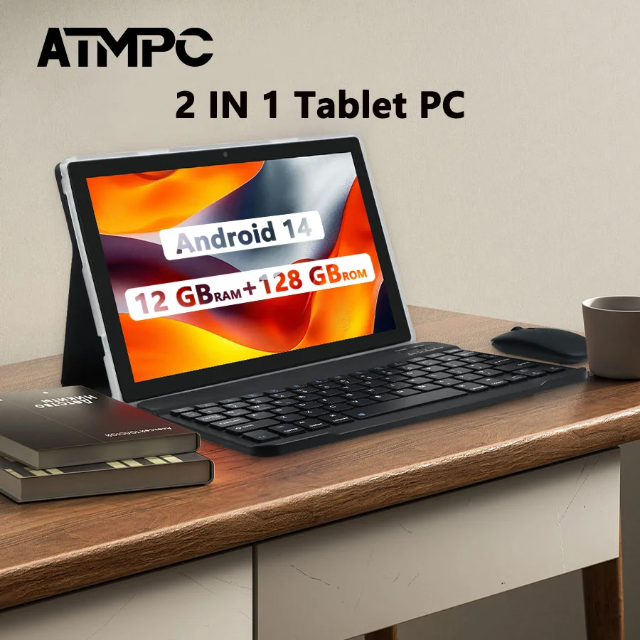 

ATMPC 10.1 inch Android 14 Pad, 12(4+8)GB RAM+128GB ROM, 5GHz WIFI 6, BT 5.4, 6000mAh, IPS Screen, Octa-Core, 2 in 1 Table PC