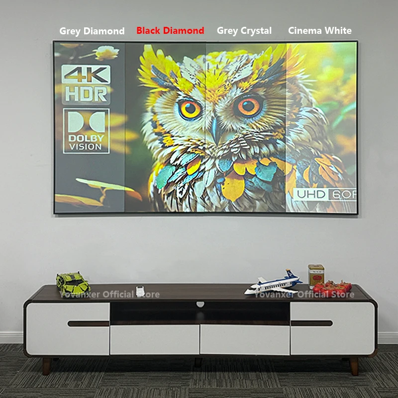 Pantalla de proyector ALR CLR de diamante negro, luz ambiental que rechaza la proyección de marco fijo de bisel ultraestrecho de 1CM, novedad de 2025