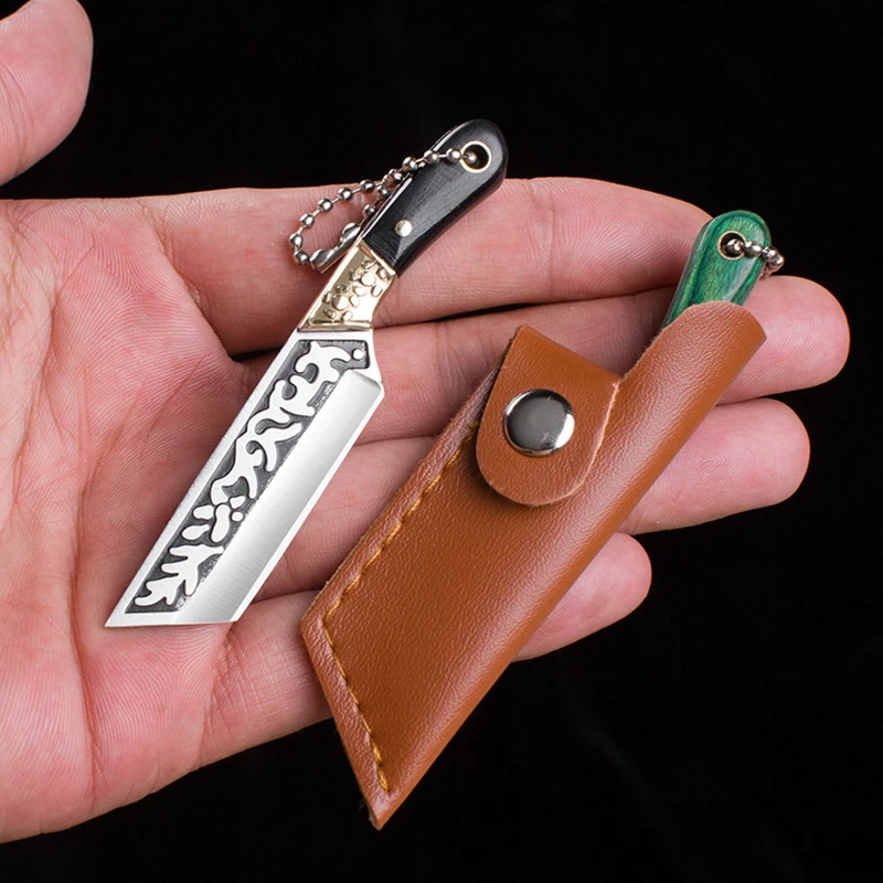 Creative Carved Straight Knife Key Chain Outdoor Camping Fishing Tool Pocket Knife Stainless Steel Forging Knives Phone Pendant