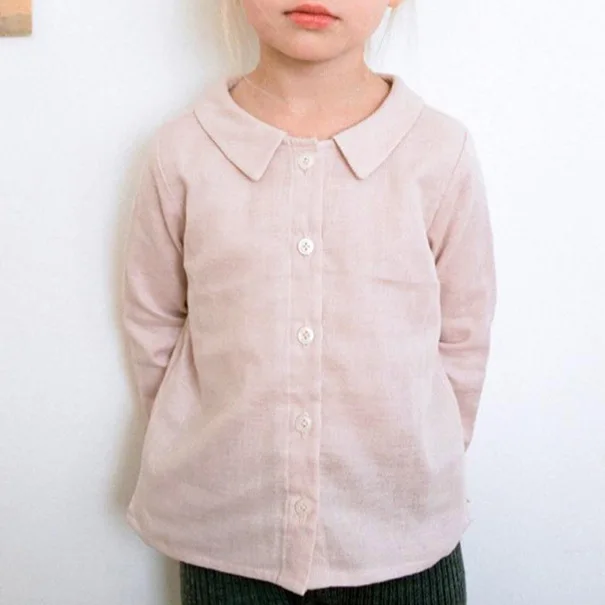 

Korean Fashion 2025 Spring New Solid Color Simple Casual Cute Lapel Long Sleeved Shirt Kids Clothes Collar Shirt