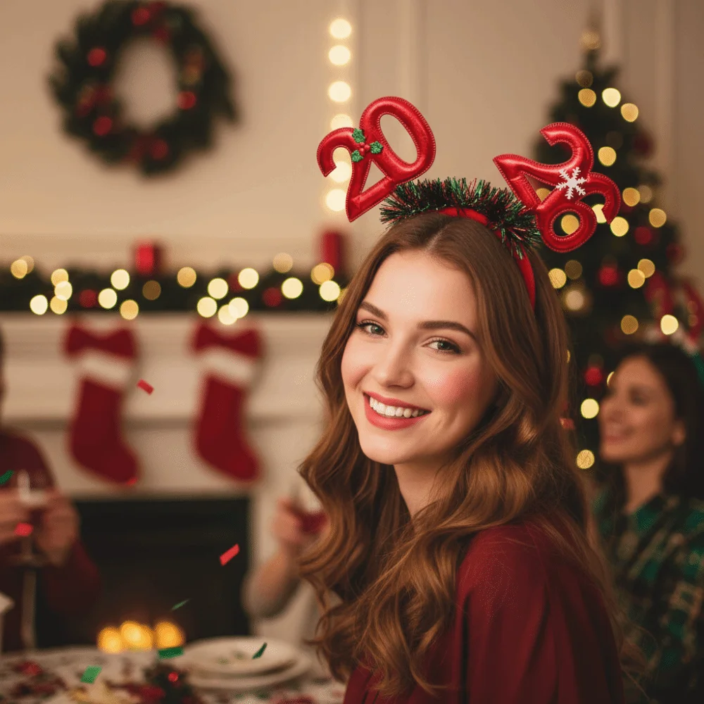 الترتر 2026 السنة الجديدة Headbands نجمة ملونة عيد الميلاد عقال خوذة عدد السنة الجديدة الشعر هوب للكبار والأطفال #1