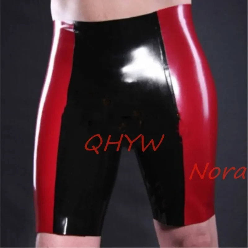 Pantalon court serré en latex noir et rouge pour homme, culotte en caoutchouc sexy, sur mesure, fétiche