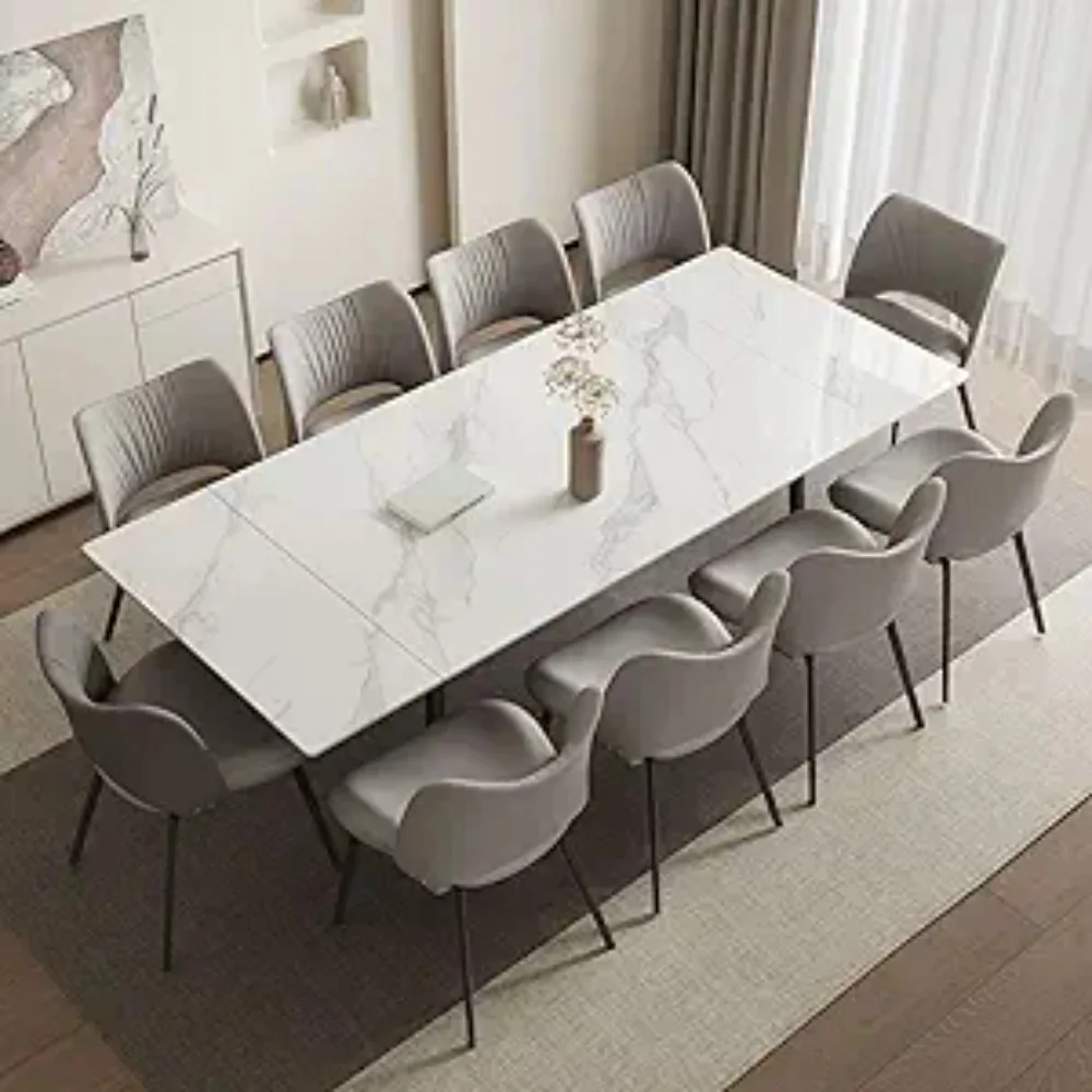 Extendable Dining Table - Modern Rectangular Sintered Stone Table with High Hardness and Easy Maintenance