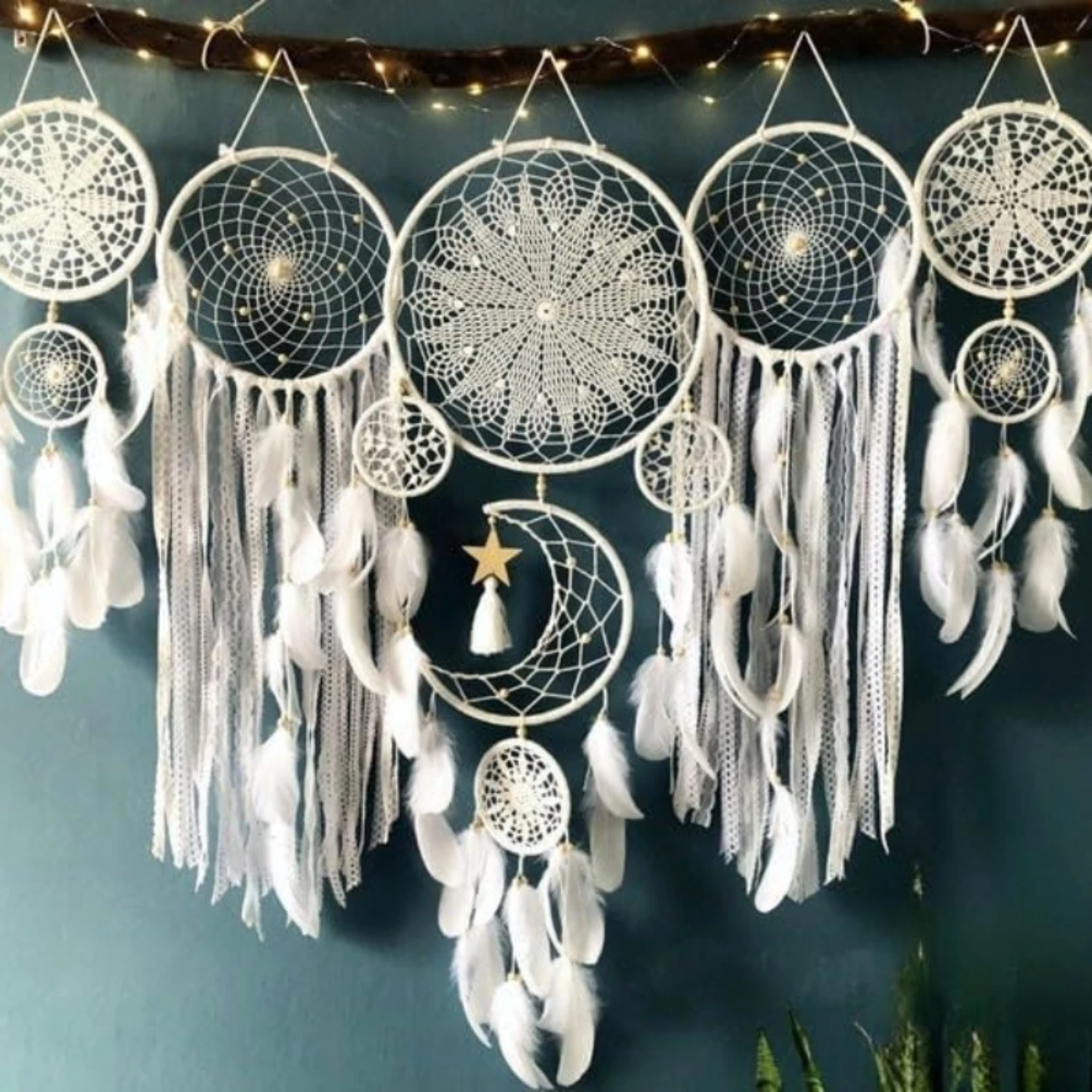 

Dream Catcher With & Sun - Large Macrame Wall Hanging, Feather Accents For Cozy Decor, Perfect For Bedroom, Guest Room, Or Vin