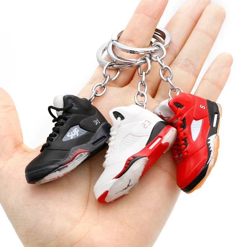 Fashion 3D Basketball Shoe Keychain Simulation Fun Sports Shoe Keychain Human Finger Skateboard Mini Shoe Model Keychain