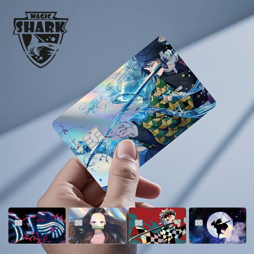 Magic Shark Inosuke Kyojuro Muichiro Tokito Anime Cool Shinny Holographic Laser Skin Cover Sticker Film for Debit Credit Card
