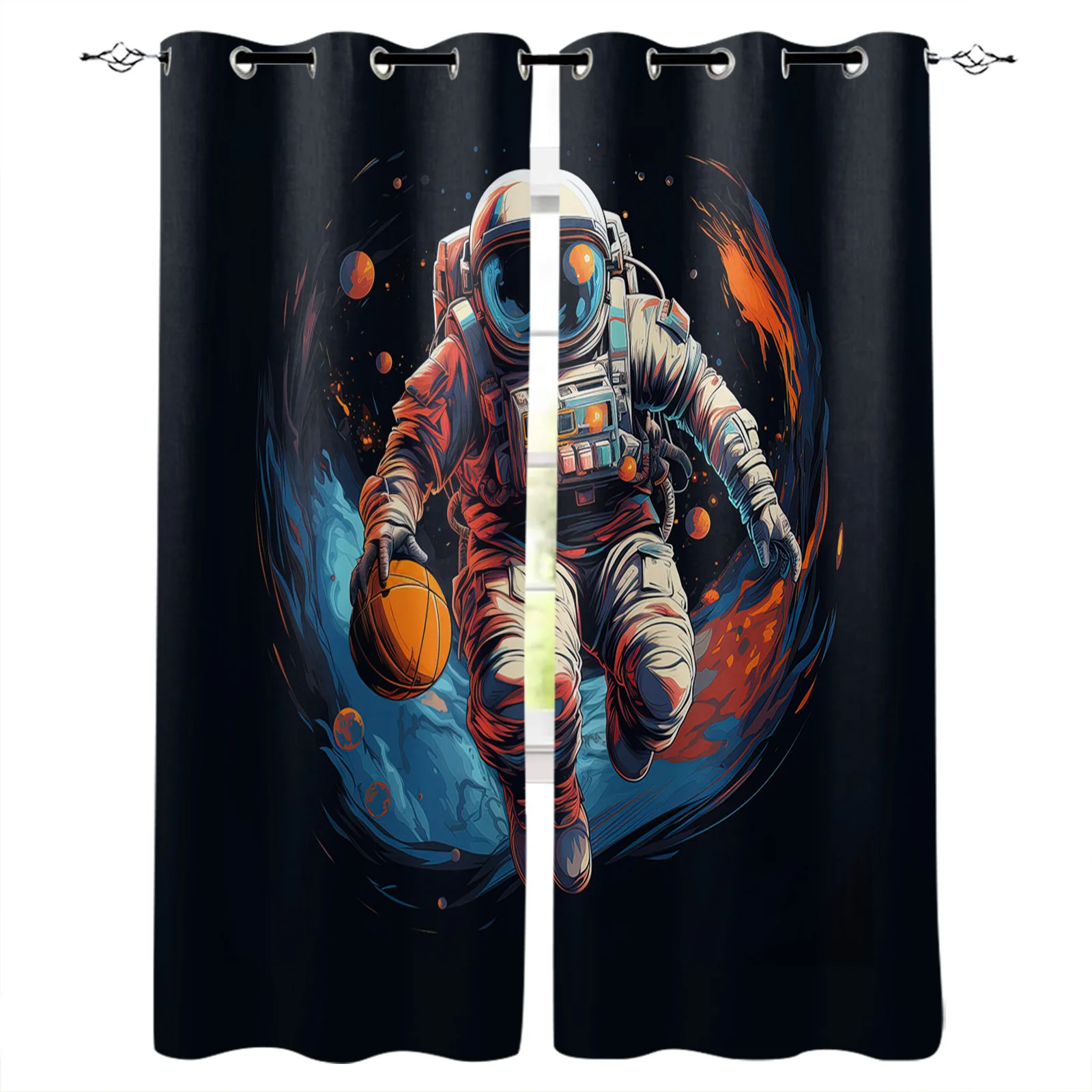 Sporty Astronaut Basketball Print Curtains For Kitchen Bedroom Window Treatment Curtains for Living Room Home Decor Drapes