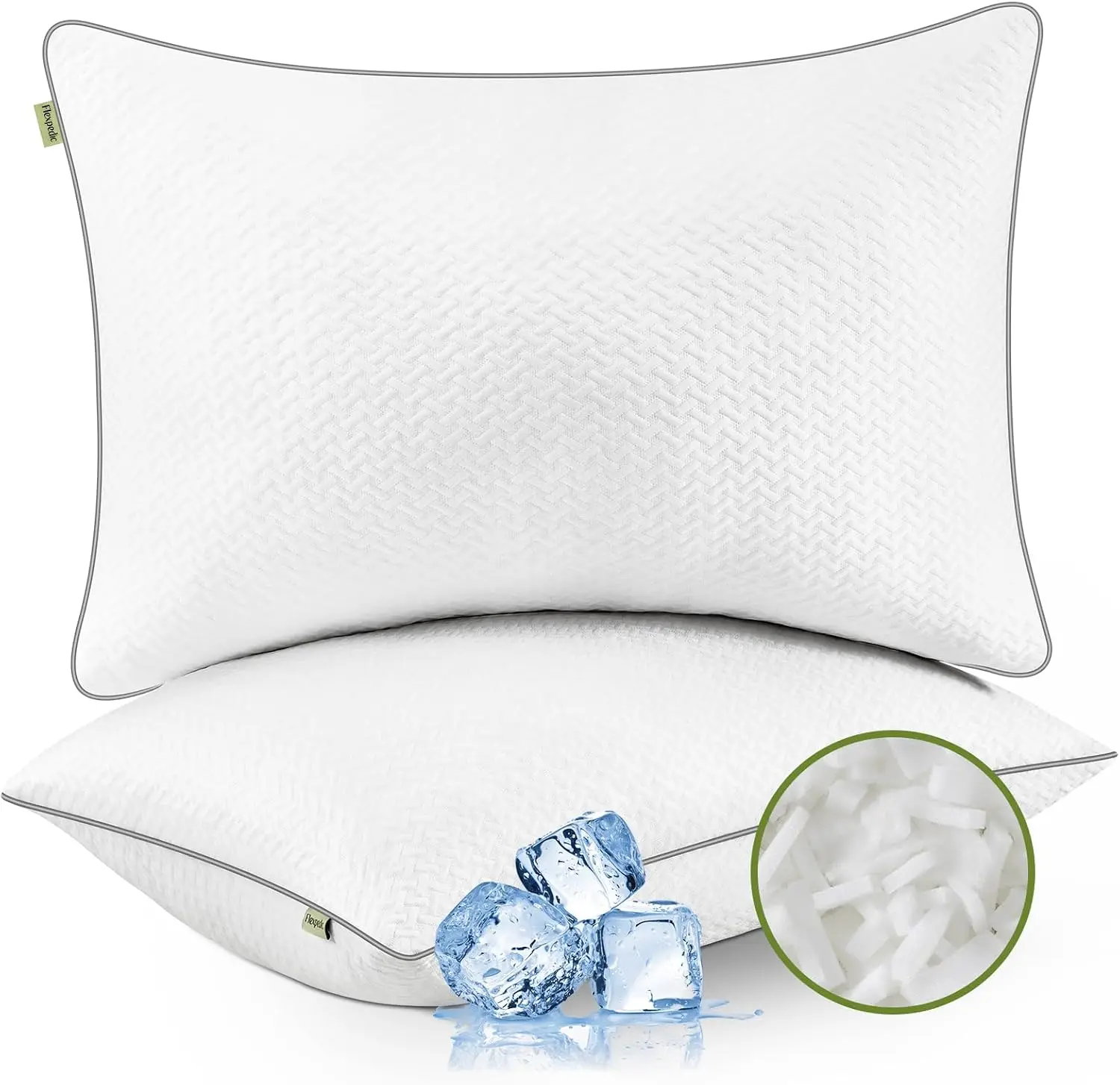 Cooling Pillow Queen Size Set of 2, Shredded Gel Memory Foam, Adjustable for Side Back Stomach Sleepers, Neck Pain Relief, CertiPUR-US