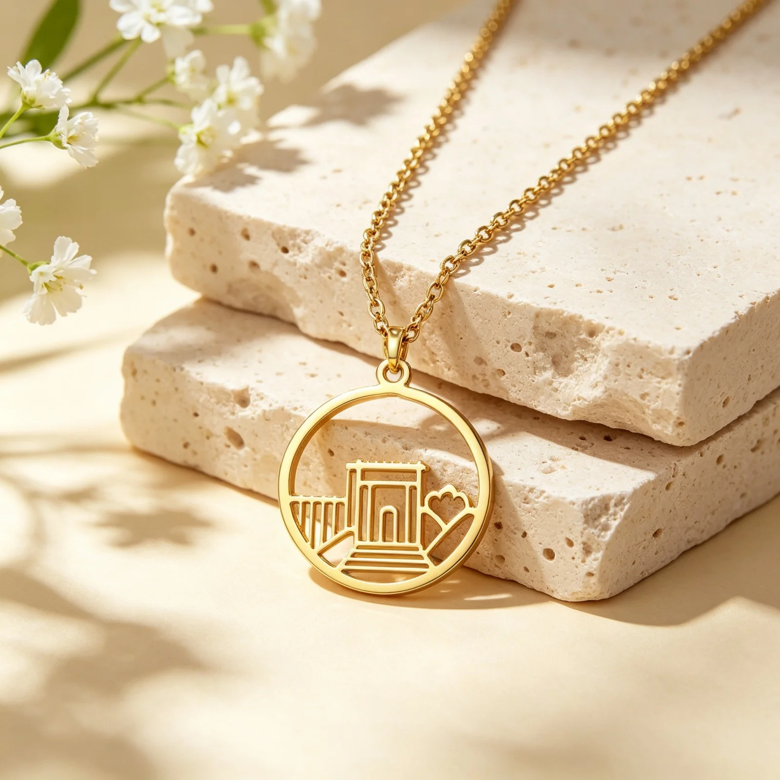 1PC Fashion Hollow Circle Palace Hollow Necklace Stainless Steel Jerusalem Temple Clavicle Chain Talisman Jewelry Gift