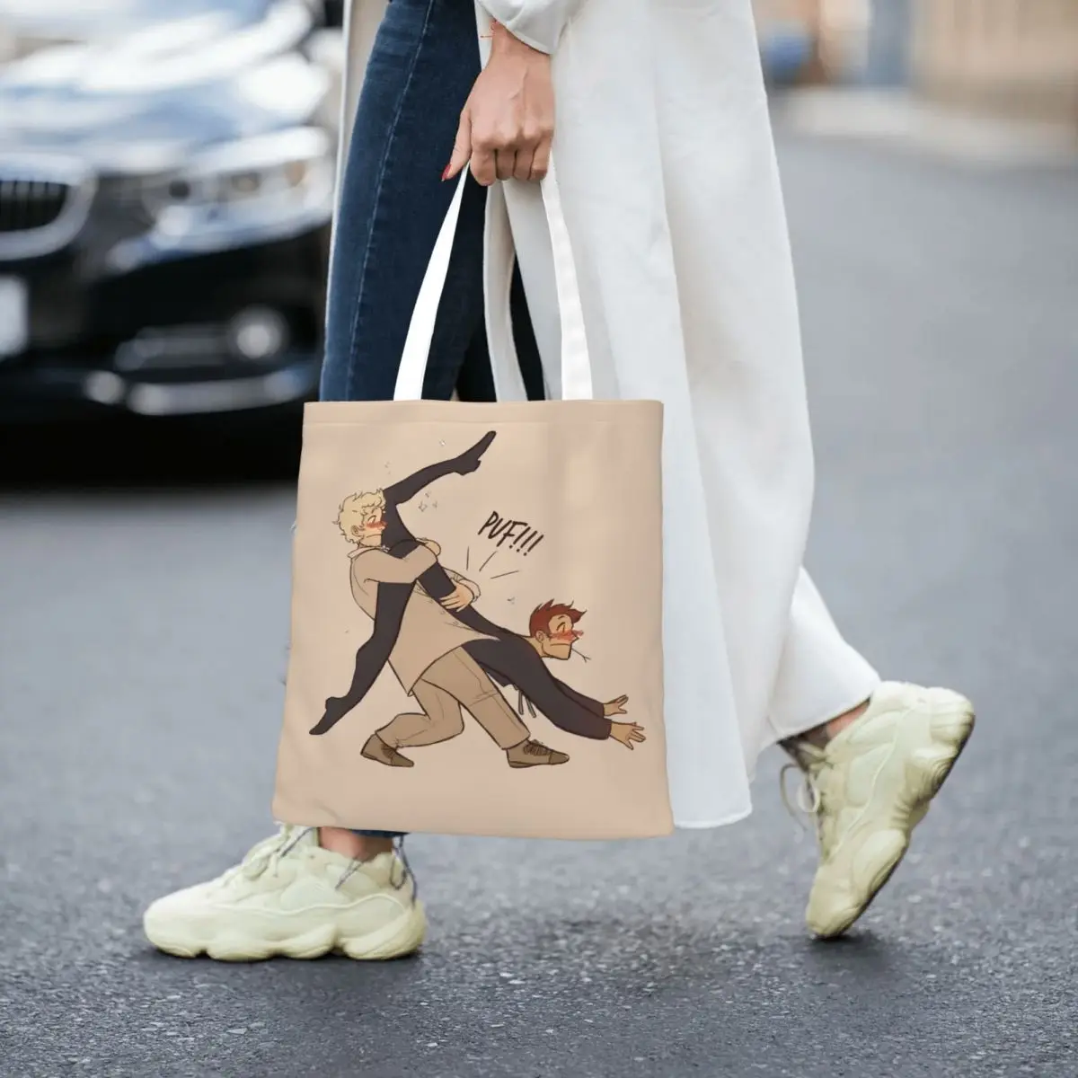 Women Men Good Omens Comedy TV Series Tote Bags Canvas Shopping Bag for Lady Handbags