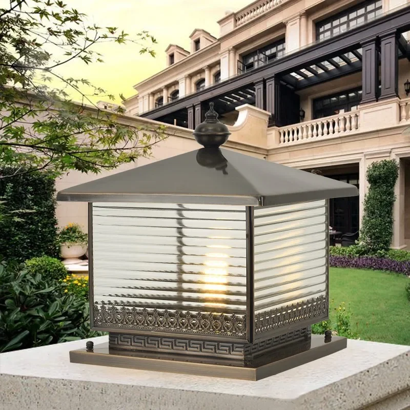 All-copper stigma la1mp Outdoor waterproof courtyard wall door pillar la2mp Villa door la3mp Solar pillar lamp Bronze