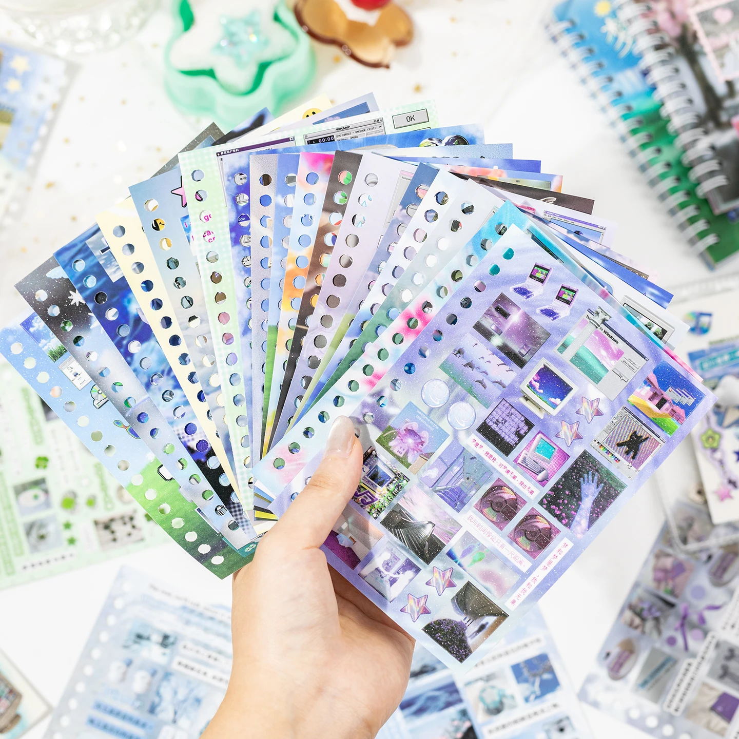 30 pieces/bag Dream Core Wind-Cut Film Coil Sticker Book Handbook Materials DIY Phone Case Decoration Gooka Dairy Album Collage