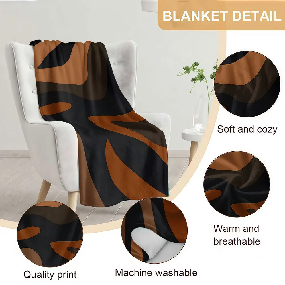 brown black zebra Soft Warm Flannel Blanket Lightweight Cozy Christmas Halloween Home Decor Room