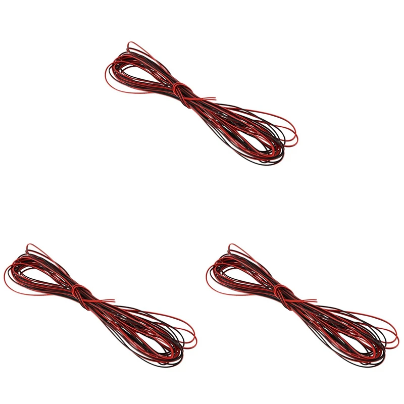 Hot 3X 22 Gauge 15M Red Black Zip Wire AWG Cable Power Ground Stranded Copper Car