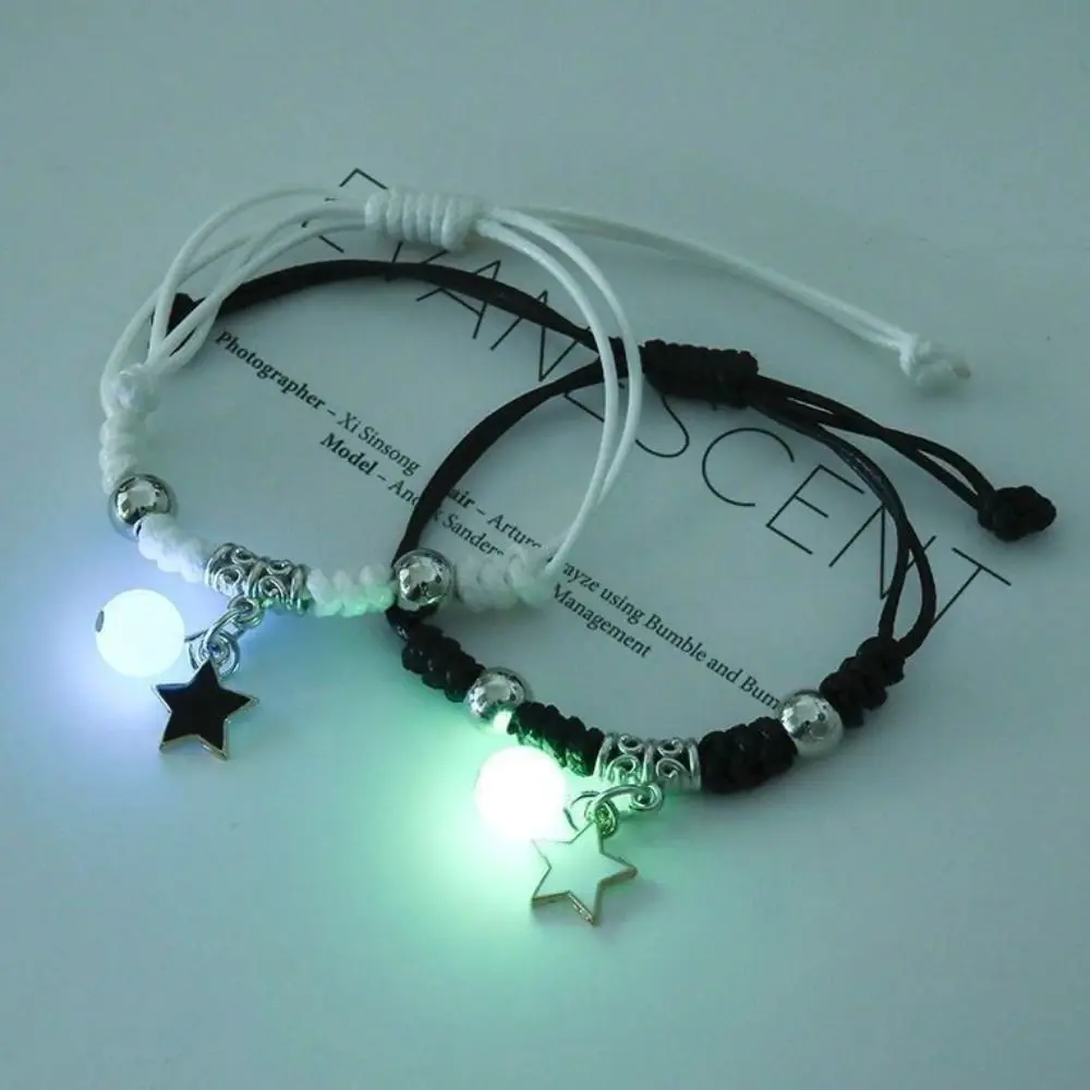 2Pcs Adjustable Luminous Beads Couple Bracelet Bracelet Jewelry Star Charms Bracelet Set Fashion Flower Friendship Bracelet