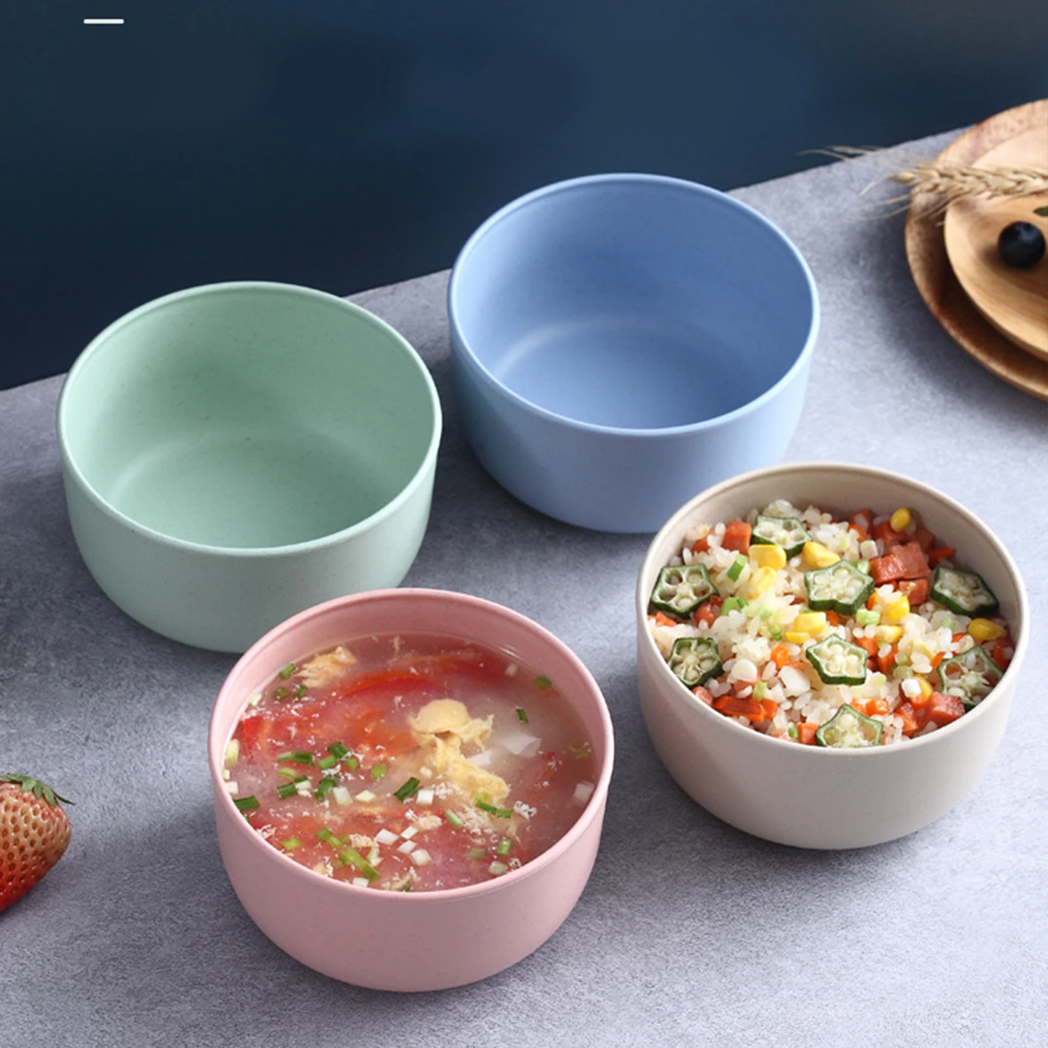 Round Bowl Rice Bowl Wheat Straw Soup Bowl Household Children's Tableware Anti-drop and Anti-scalding Rice Bowl Ramen Bowl