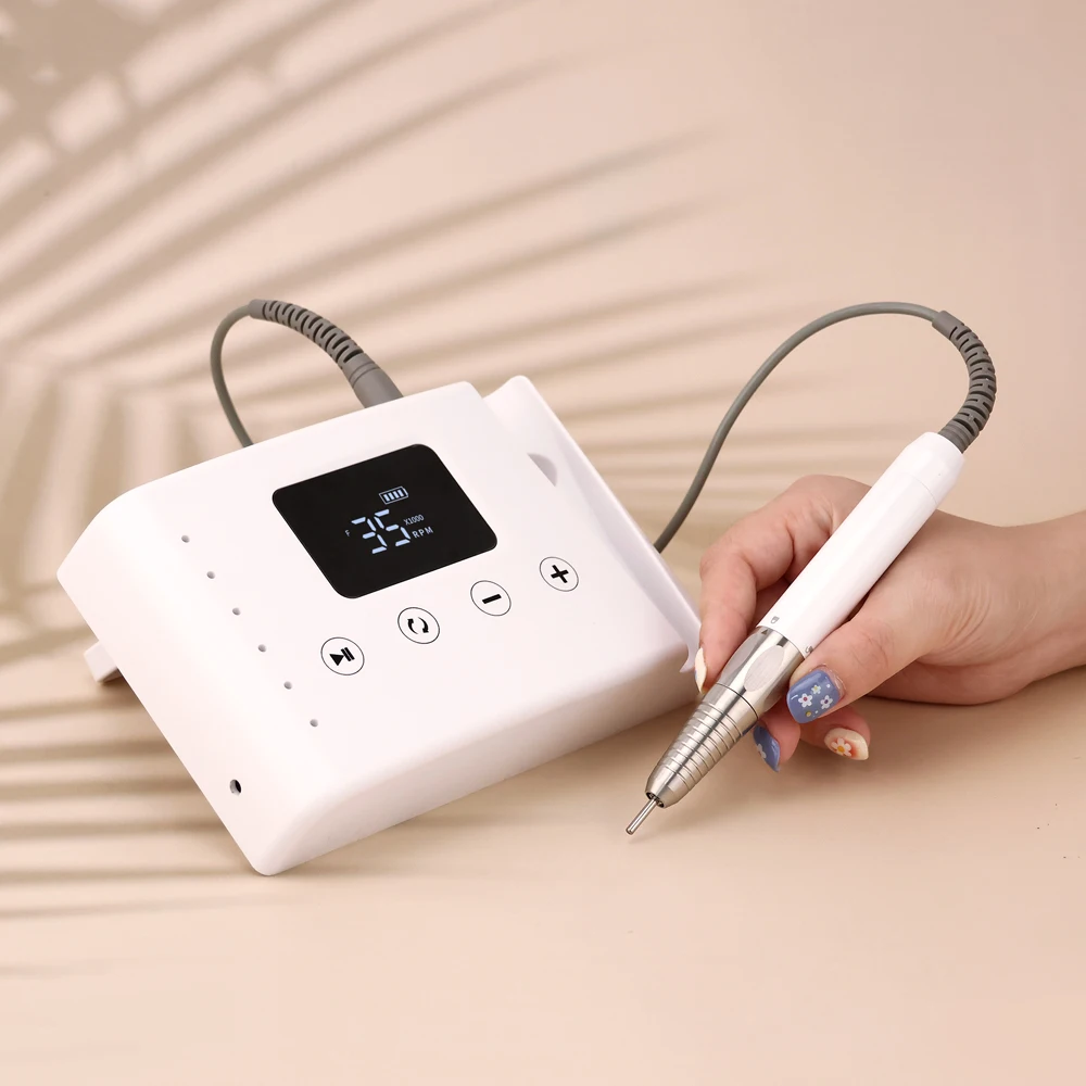 Taladro de uñas sin escobillas de escritorio inalámbrico 2 en 1, taladro eléctrico de 85w de 35000rpm con juego de brocas para manicura de 35K con batería