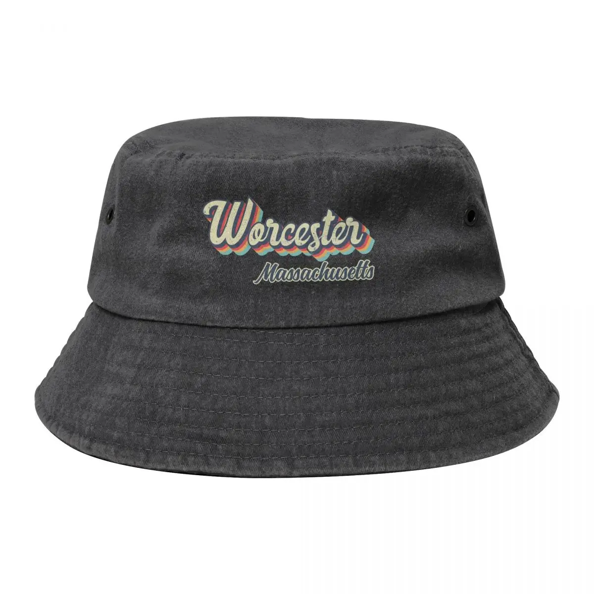 

Worcester city Massachusetts Retro Vintage 70s rainbow Bucket Hat Thermal Visor Vintage Hat Luxury Brand Men's Baseball Women's