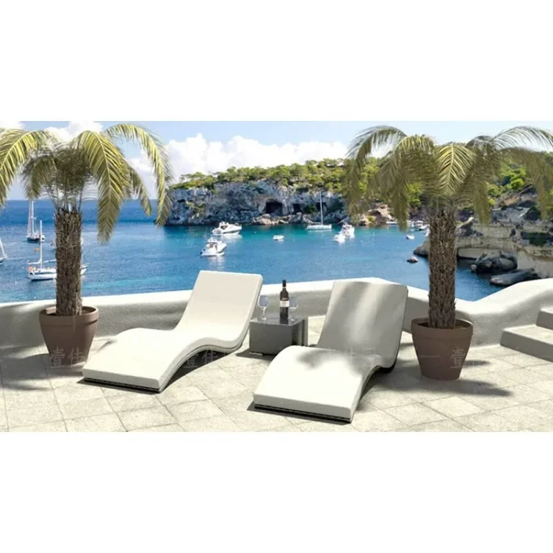 Outdoor bed leisure balcony sofa bed imitation rattan recliner beach bed open air rest
