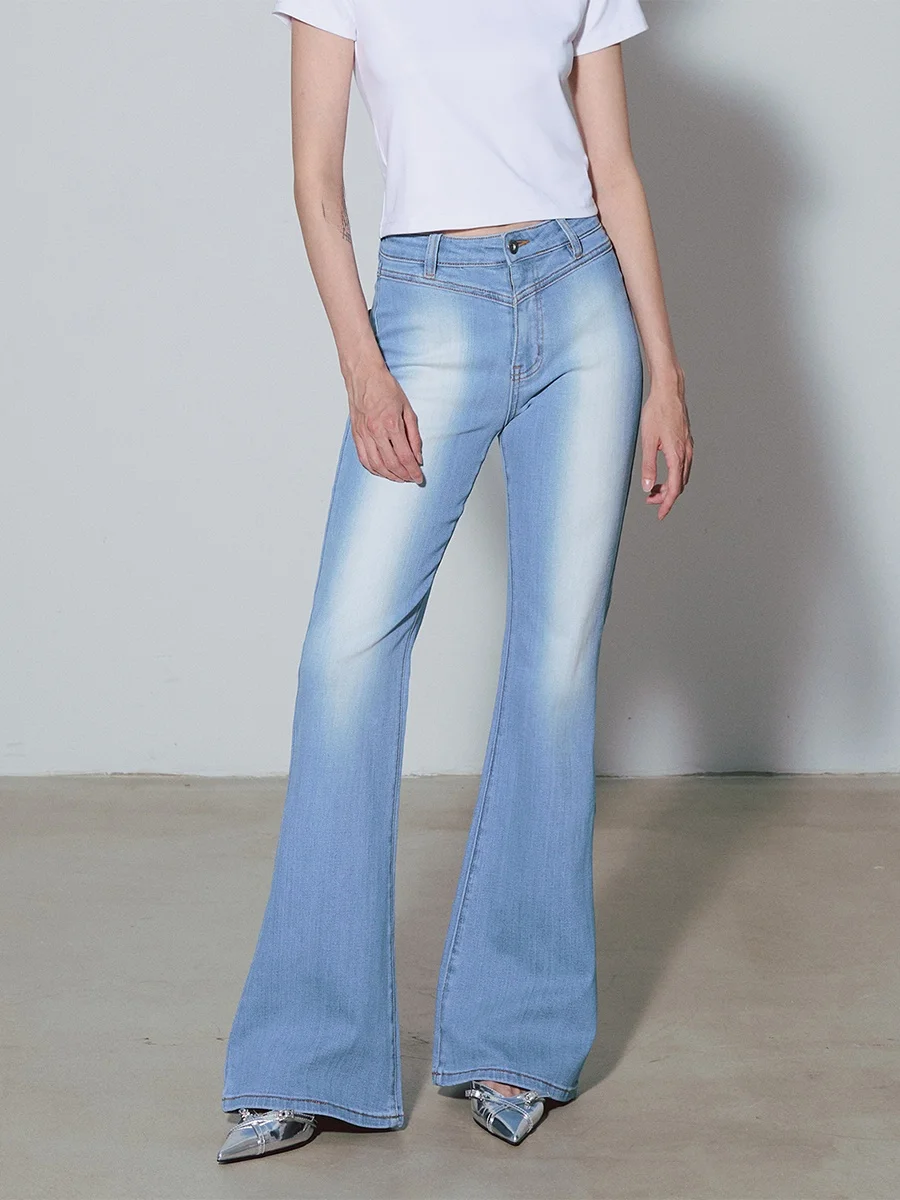 

Облегающие джинсы-боты с высокой талией, женские светло-голубые летние джинсы, хлопковые эластичные джинсы, повседневные джинсы со средней заниженной талией