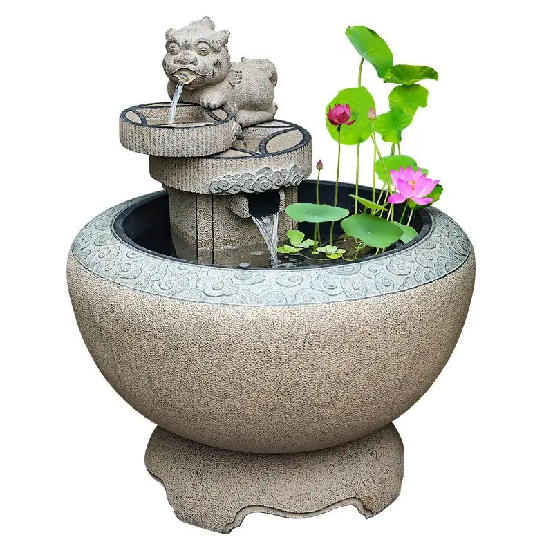 

New Chinese-style courtyard flowing water ornament garden terrace balcony landscaping fish pond creative Pixiu lucky circulating