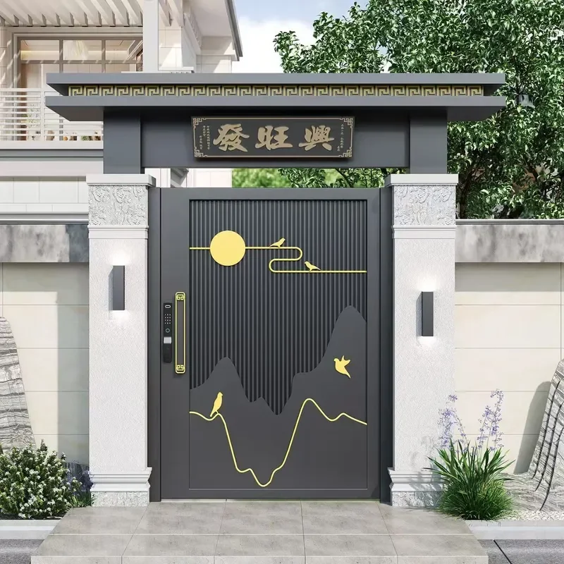 for Aluminum Alloy Gate Rural Self Built House Yard Door Courtyard Door Outdoor Villa Double Open Single Door