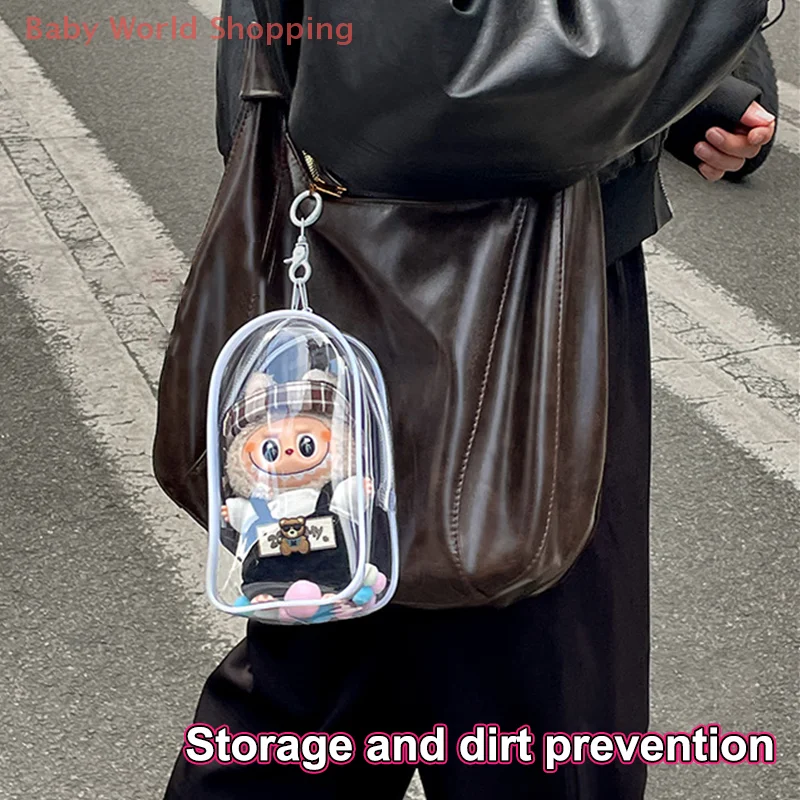 Przezroczyste etui ochronne na pluszaki, organizer, pudełko do przechowywania, torba na zabawki na zewnątrz z breloczkiem, akcesoria dla lalek.