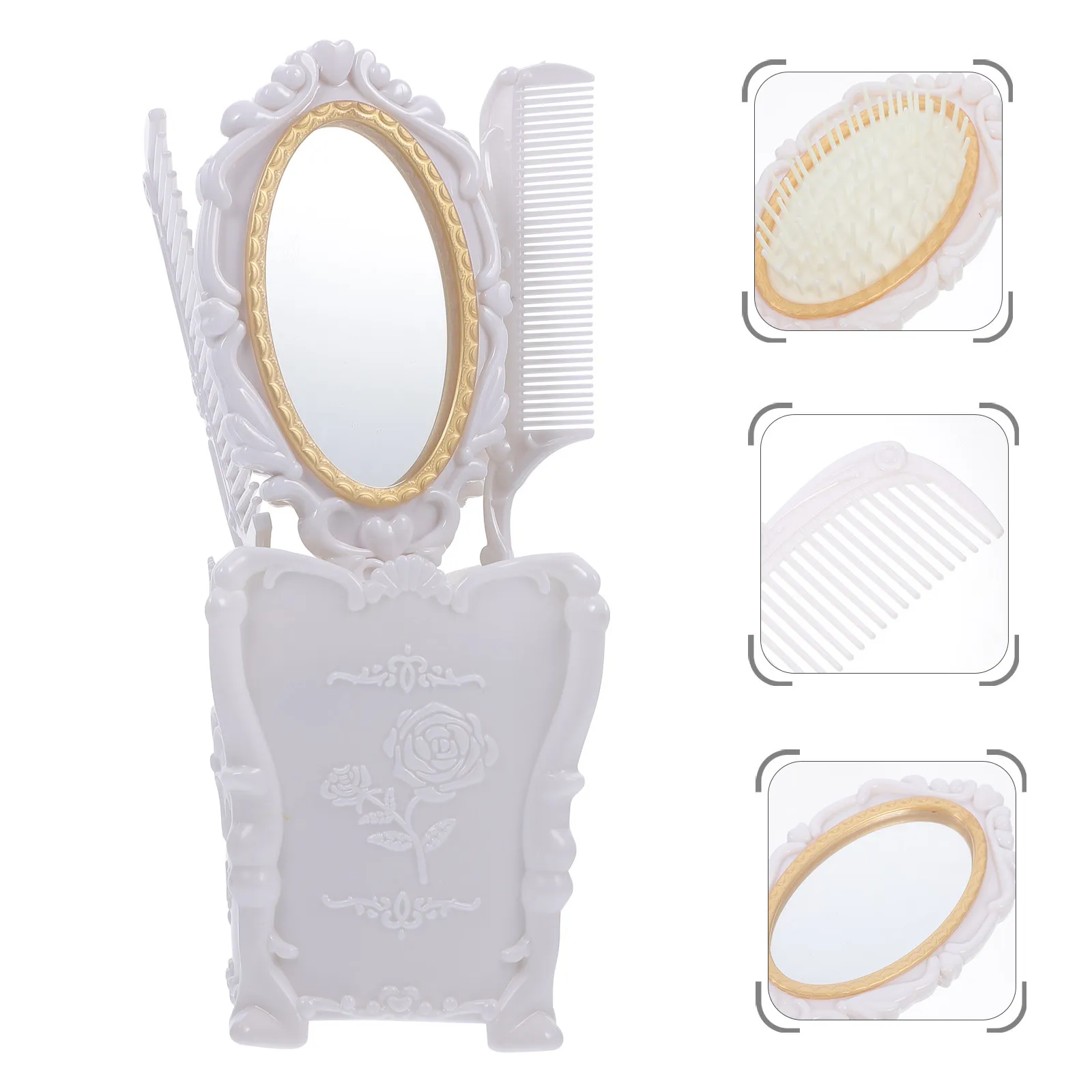 

1Set Anti Static Comb Set Plastic Mirror and Comb Set for Scalp Massage Ergonomic Handle Portable Makeup Vanity Kit for Home