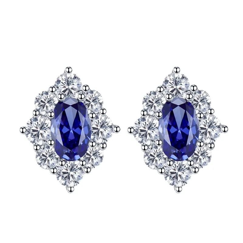 

SpringLady 925 Sterling Silver Sapphire High Carbon Diamond Tanzanite Stud Earrings For Women Sparkling Wedding Fine Jewelry