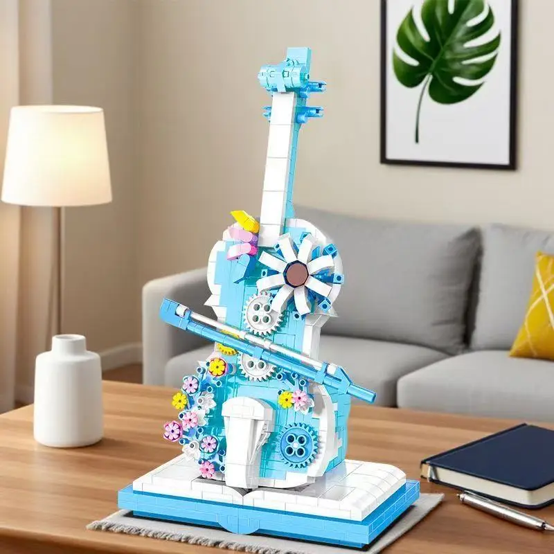 

Beautiful Sea of ​​Flowers Violin Building Blocks Flower Model Desktop Ornaments Toys