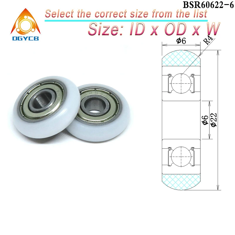 4pcs 6x22x6 POM Coated Round Roller BSR60622-6 Plastic Ball Bearing 6*22*6 Sliding Gate Window Nylon Drawer Pulley Wheel 22mm